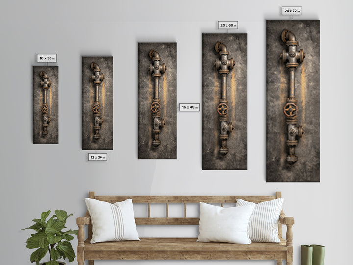 Metal Pipes and Valves as Graphic Composition Canvas Print, Industrial Art, Abstract Wall Art, Living Room Decor, Foundry, IND-1x3-44