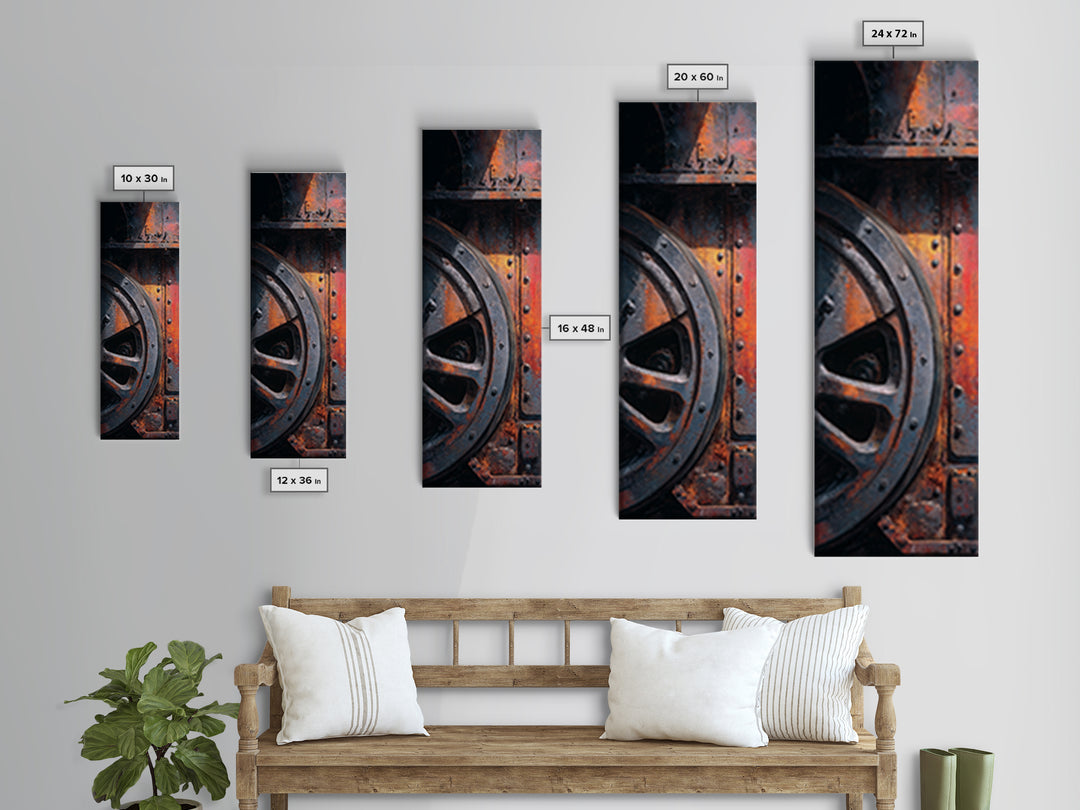 Steam Locomotive Wheel Closeup Canvas Print, Industrial Art, Digital Prints, Living Room Decor, Oil Painting, Foundry, IND-1x3-90