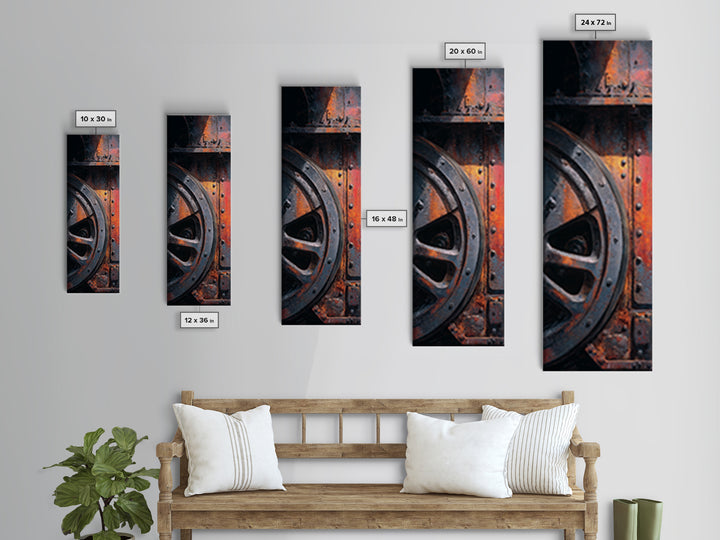 Steam Locomotive Wheel Closeup Canvas Print, Industrial Art, Digital Prints, Living Room Decor, Oil Painting, Foundry, IND-1x3-90