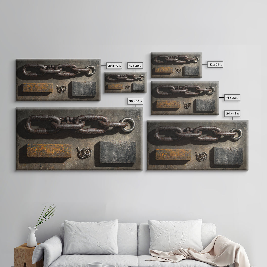 Chain and Hook Still Life Framed Canvas Print, Industrial Art, Room Decor, Living Room Decor, Fine Art, Foundry, Printables, IND-2x1-12