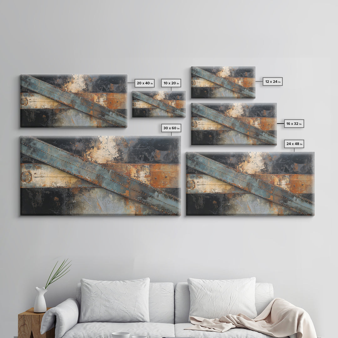 Steel Beams Crossing Like Abstract Lines Framed Canvas Print, Industrial Art, Wall Hanging, Living Room Decor, Abstract Art, IND-2x1-13