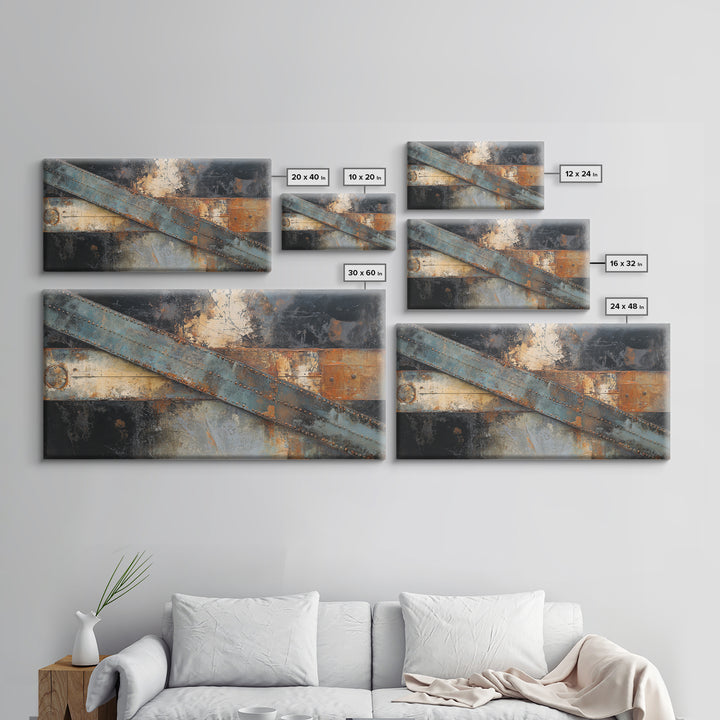 Steel Beams Crossing Like Abstract Lines Framed Canvas Print, Industrial Art, Wall Hanging, Living Room Decor, Abstract Art, IND-2x1-13