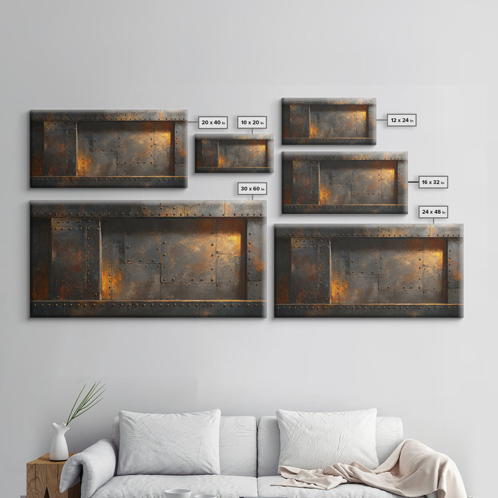 Riveted Metal Panel Texture Study Framed Canvas Print, Industrial Art, Wall Art, Living Room Decor, Fine Art, Foundry, IND-2x1-18
