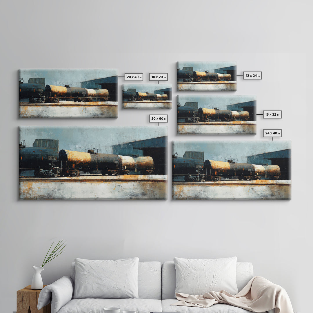 Urban Rail Yard Canvas Print, Industrial Art, Original Art, Living Room Decor, Foundry, Steampunk Decor, Bauhaus Poster, IND-2x1-41