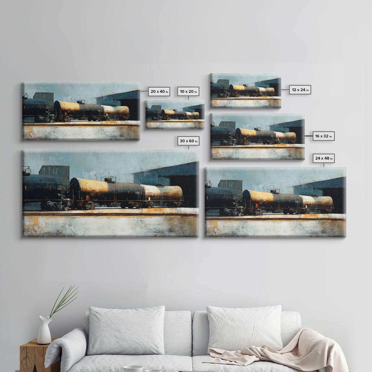 Urban Rail Yard Canvas Print, Industrial Art, Original Art, Living Room Decor, Foundry, Steampunk Decor, Bauhaus Poster, IND-2x1-41