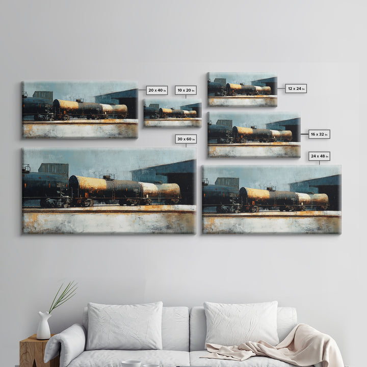 Urban Rail Yard Canvas Print, Industrial Art, Original Art, Living Room Decor, Foundry, Steampunk Decor, Bauhaus Poster, IND-2x1-41