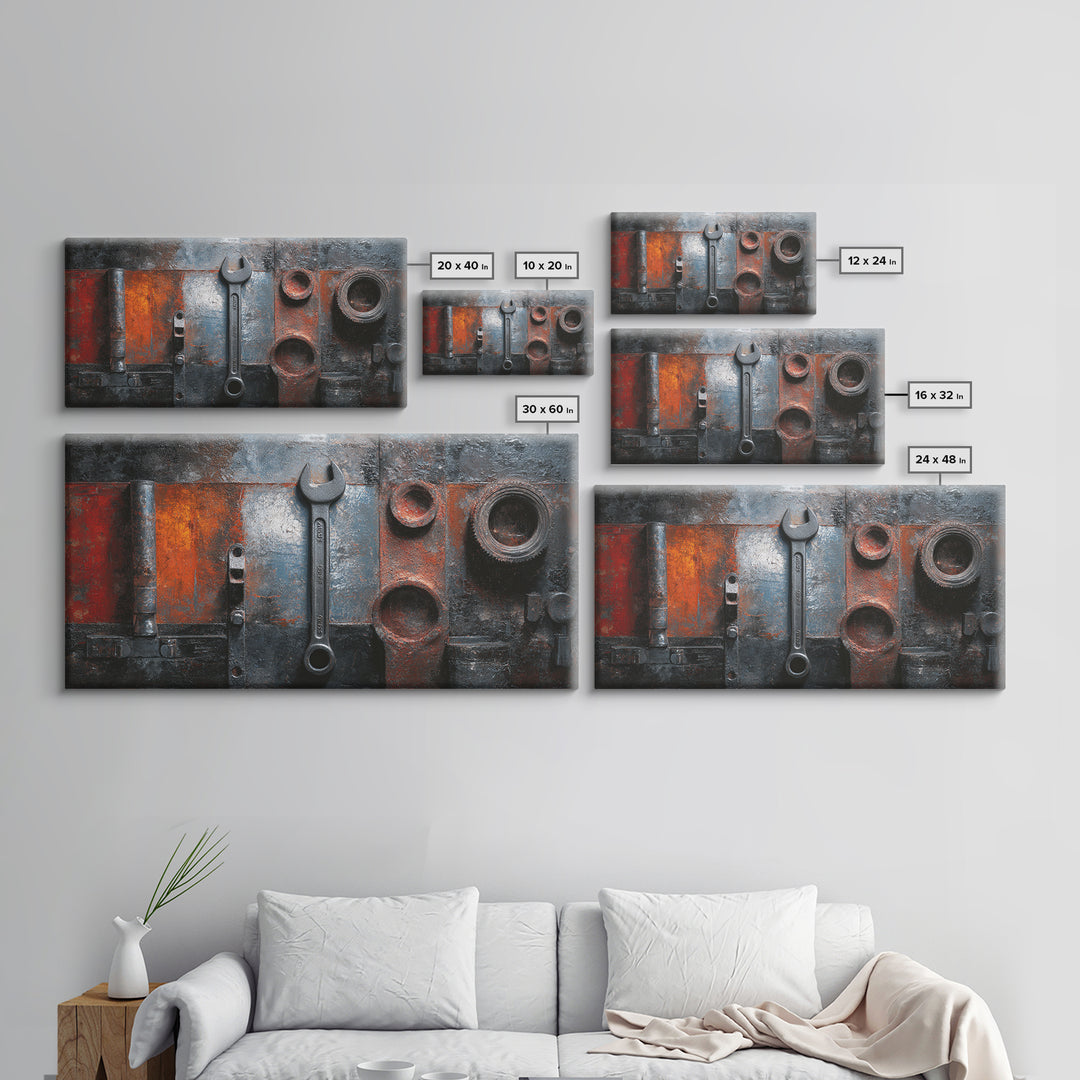 Riveted Metal Panel Texture Study Framed Canvas Print, Industrial Art, Wall Art, Living Room Decor, Fine Art, Foundry, IND-2x1-42