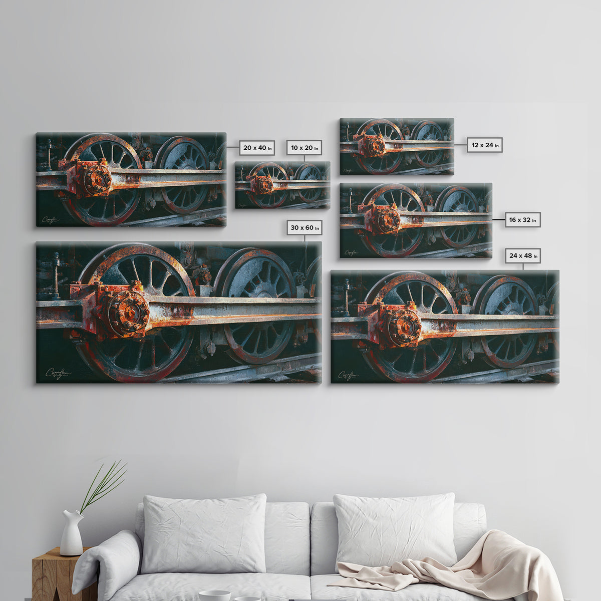 Steam Locomotive Wheel Closeup Framed Canvas Print, Industrial Art, Art Print, Living Room Decor, Fine Art, Foundry, Modern Art, IND-2x1-50