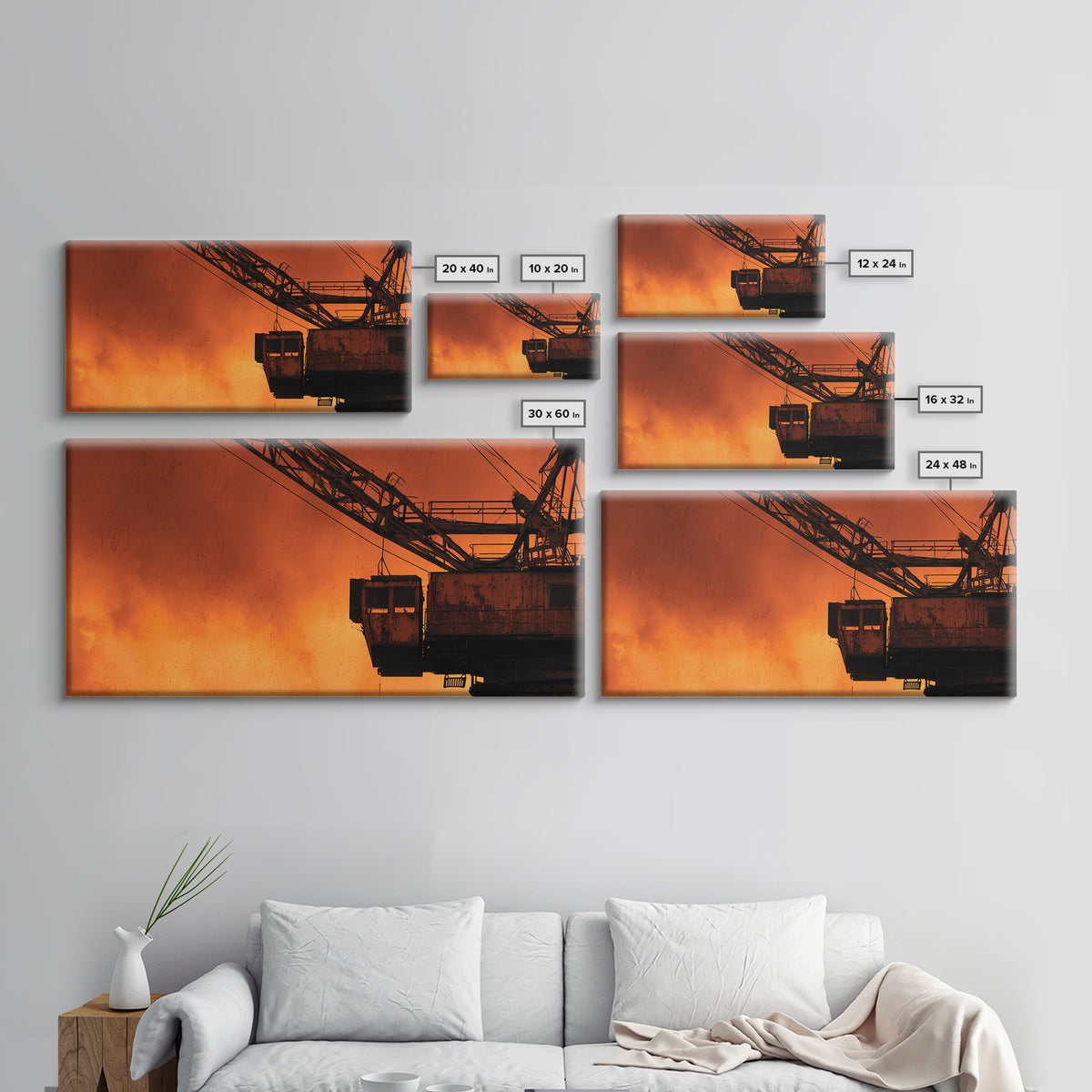 Warehouse Crane Silhouette Framed Canvas Print, Industrial Art, Minimalist Decor, Living Room Decor, Fine Art, Foundry, IND-2x1-75