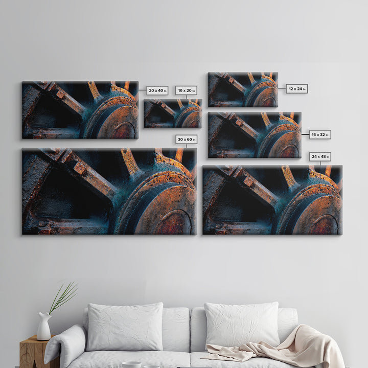 Steam Locomotive Wheel Closeup Canvas Print, Industrial Art, Abstract Art, Living Room Decor, Watercolor Art, Foundry, IND-2x1-98