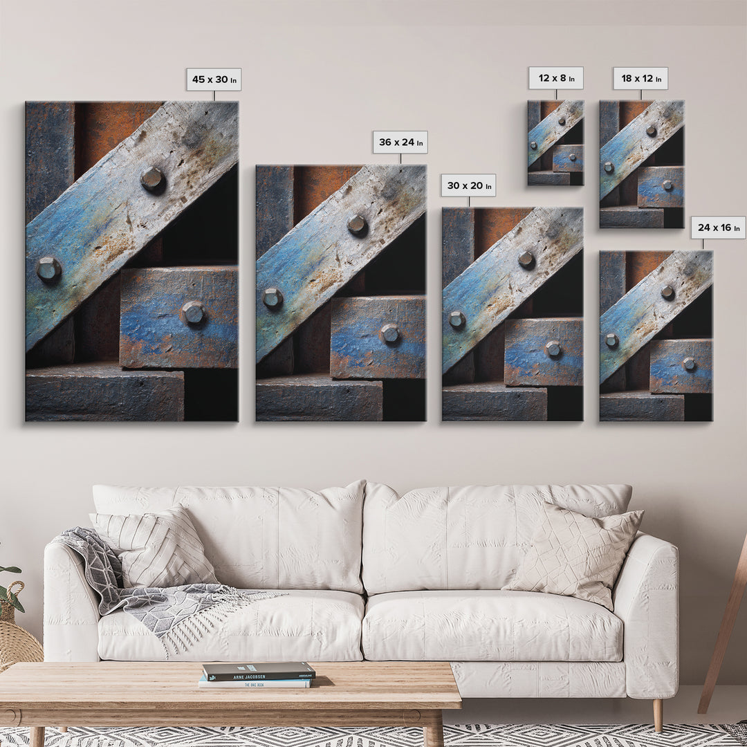 Steel Beams Crossing Like Abstract Lines Framed Canvas Print, Industrial Art, Printable Art, Living Room Decor, Foundry, IND-2x3-1