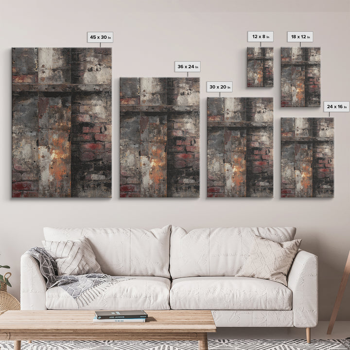 Exposed Brick Texture Abstract Framed Canvas Print, Industrial Art, Printable Art, Living Room Decor, Fine Art, Foundry, IND-2x3-12