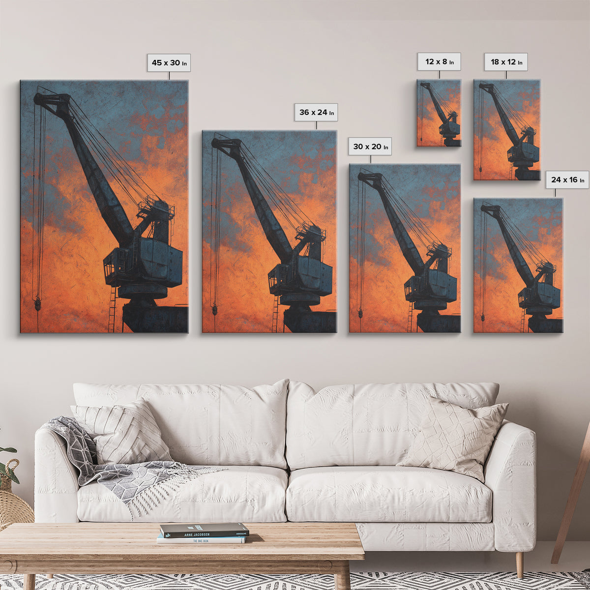 Warehouse Crane Silhouette Canvas Print, Industrial Art, Original Painting, Living Room Decor, Fine Art, Foundry, Large Art, IND-2x3-15