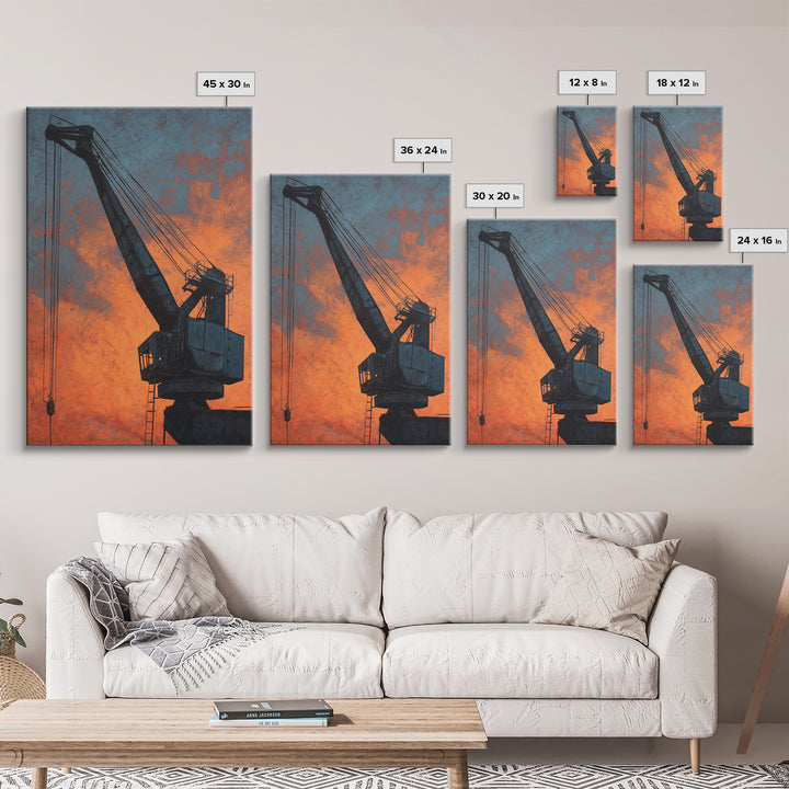 Warehouse Crane Silhouette Canvas Print, Industrial Art, Original Painting, Living Room Decor, Fine Art, Foundry, Large Art, IND-2x3-15
