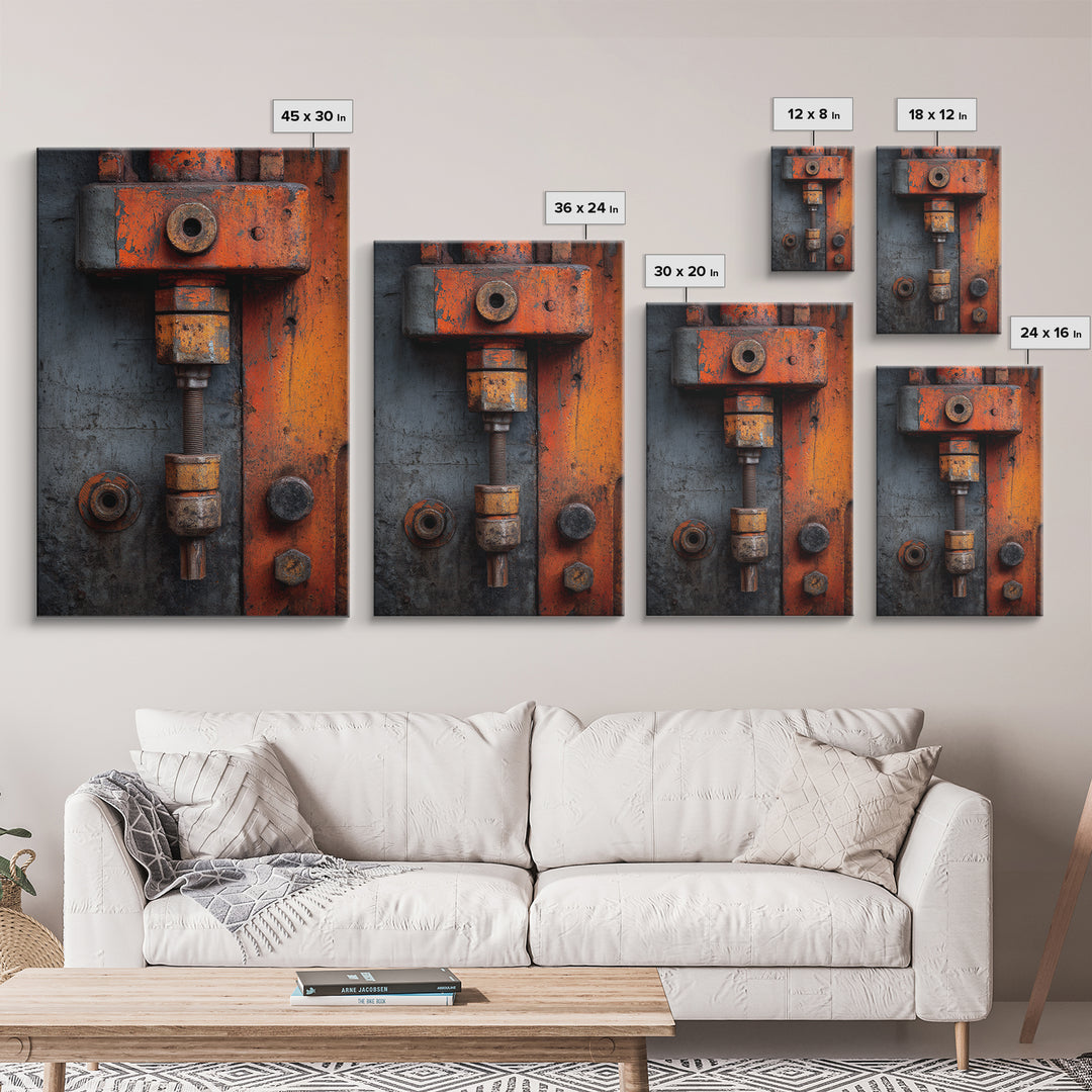Rust Orange and Charcoal Geometric Abstraction Framed Canvas Print, Industrial Art, Art Print, Living Room Decor, Foundry, IND-2x3-22
