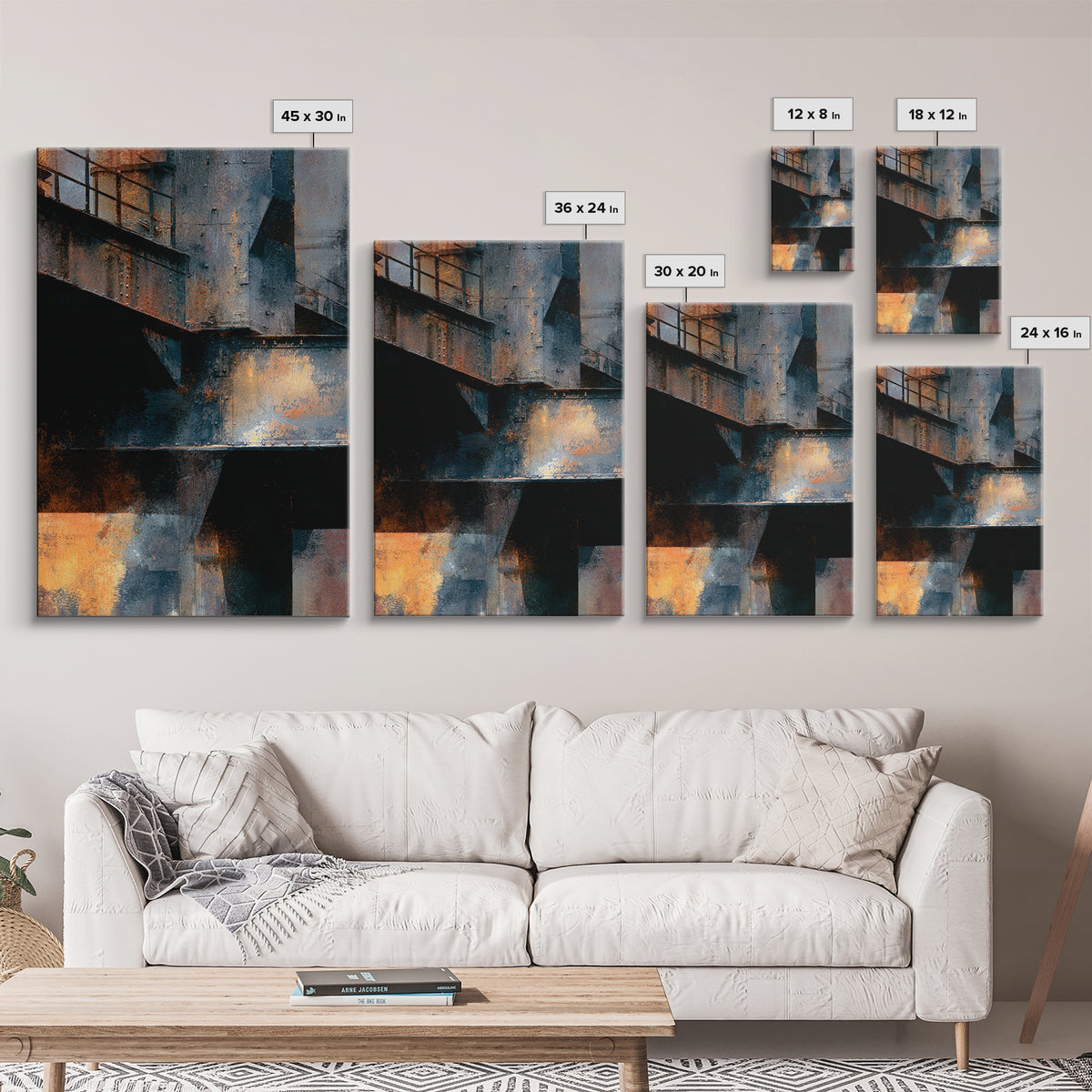 Urban Rail Yard Canvas Print, Industrial Art, Abstract Wall Art, Living Room Decor, Watercolor Art, Foundry, IND-2x3-29