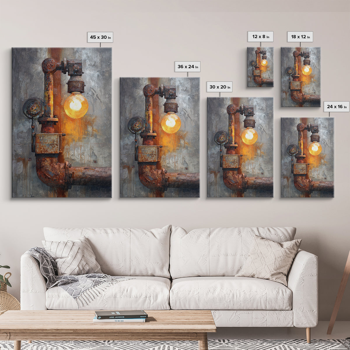 Industrial Lamp with Warm Glow Canvas Print, Industrial Art, Abstract Art, Living Room Decor, Fine Art, Foundry, Bauhaus Poster, IND-2x3-31
