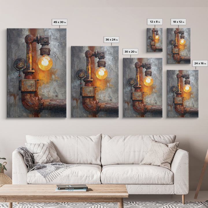 Industrial Lamp with Warm Glow Canvas Print, Industrial Art, Abstract Art, Living Room Decor, Fine Art, Foundry, Bauhaus Poster, IND-2x3-31