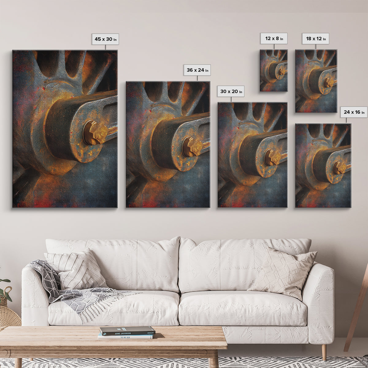 Steam Locomotive Wheel Closeup Framed Canvas Print, Industrial Art, Wall Hanging, Living Room Decor, Fine Art, Foundry, IND-2x3-38