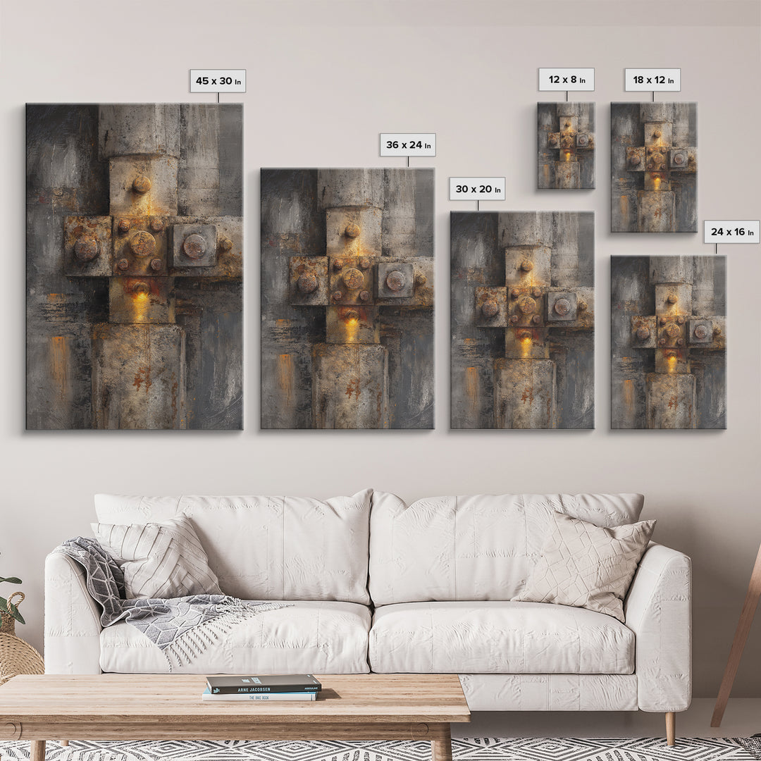 Concrete Wall Abstract Framed Canvas Print, Industrial Art, Abstract Painting, Living Room Decor, Foundry, Neutral Decor, IND-2x3-41