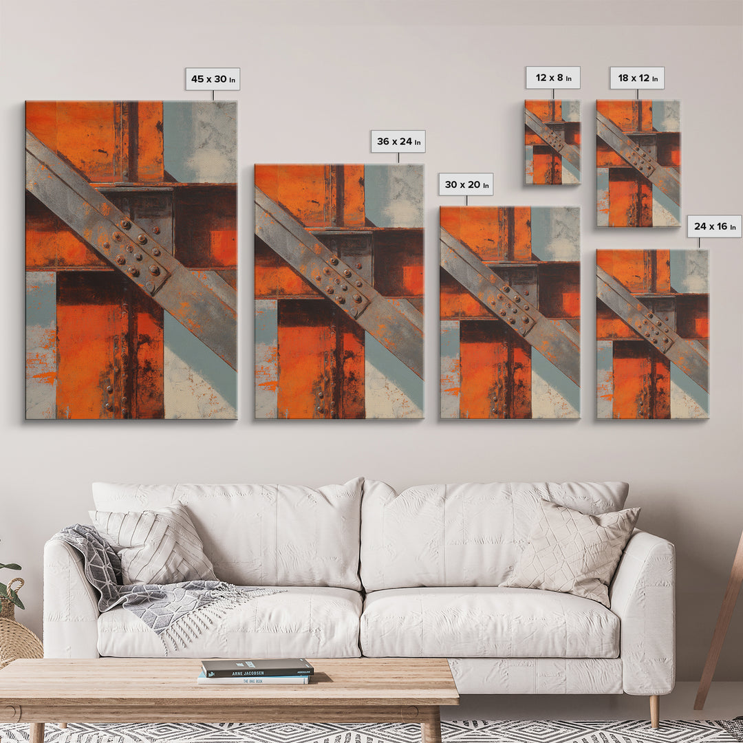Steel Beams Crossing Like Abstract Lines Canvas Print, Industrial Art, Dining Room Wall Art, Living Room Decor, Abstract Art, IND-2x3-49