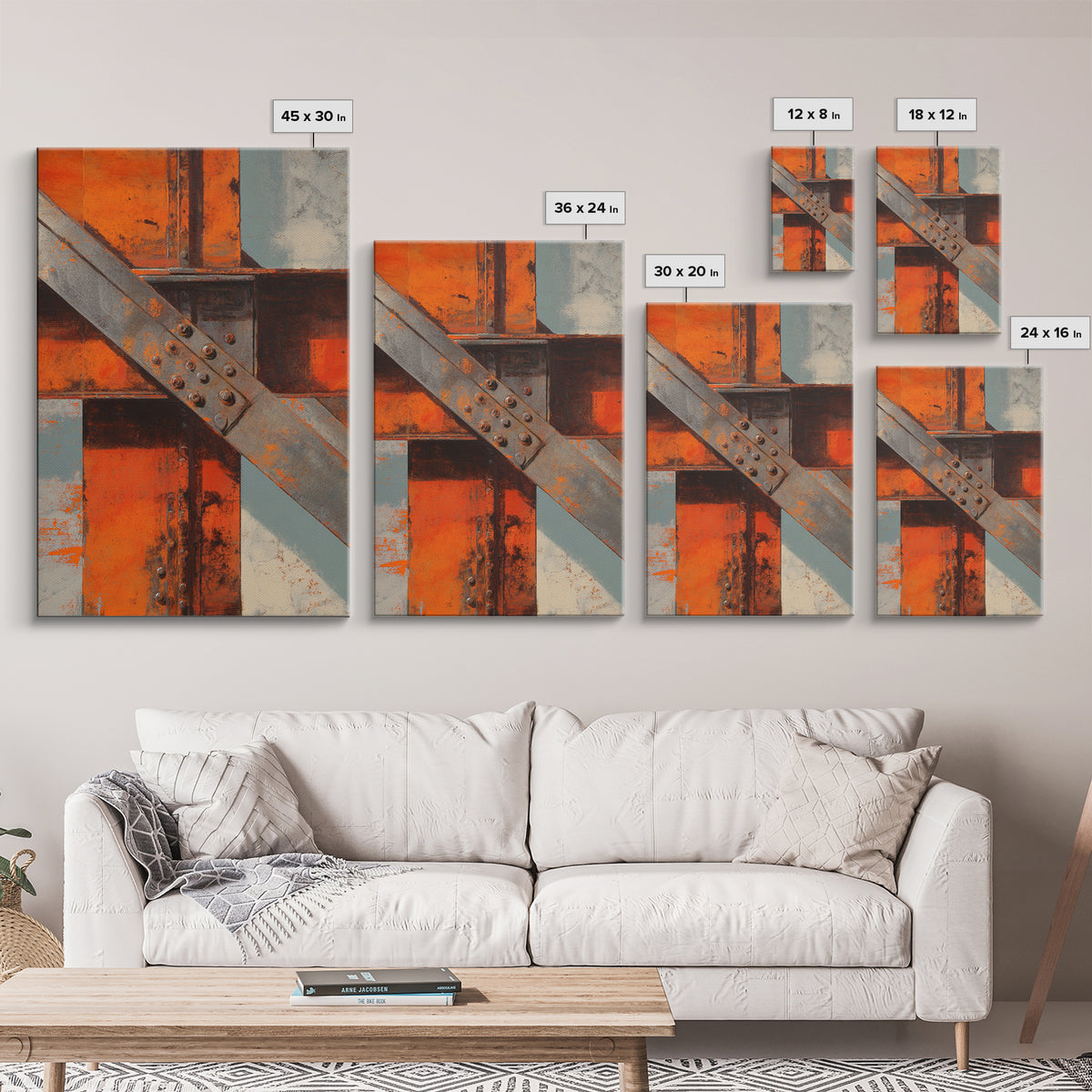 Steel Beams Crossing Like Abstract Lines Canvas Print, Industrial Art, Dining Room Wall Art, Living Room Decor, Abstract Art, IND-2x3-49