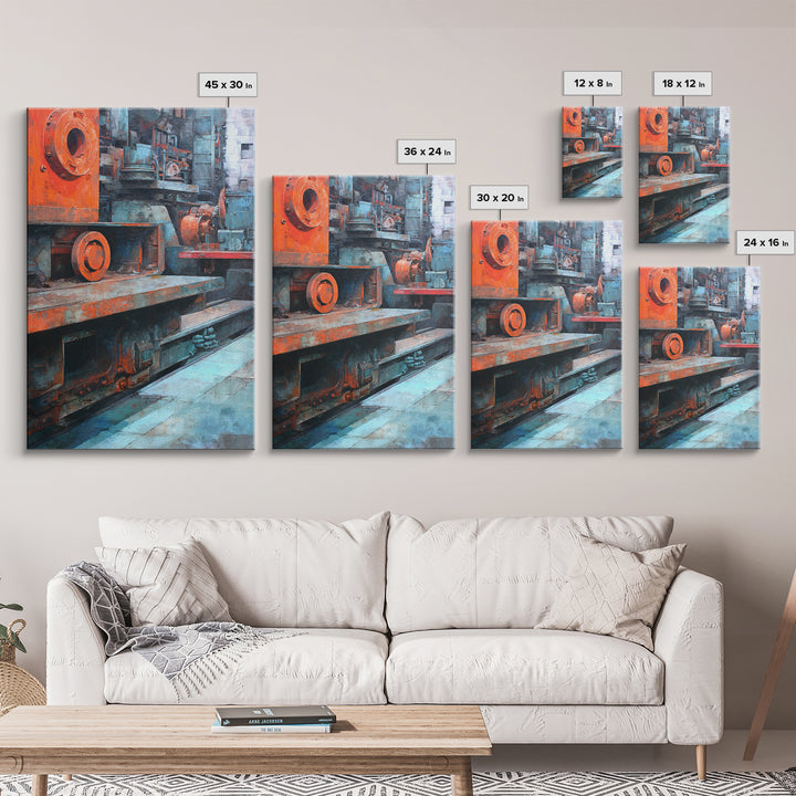 Urban Rail Yard Canvas Print, Industrial Art, Abstract Wall Art, Living Room Decor, Watercolor Art, Foundry, IND-2x3-5
