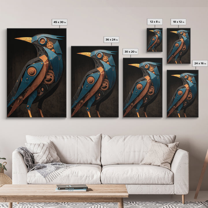 Mechanical Bird Made from Gears Framed Canvas Print, Industrial Art, Metal Art, Living Room Decor, Oil Painting, Foundry, IND-2x3-51