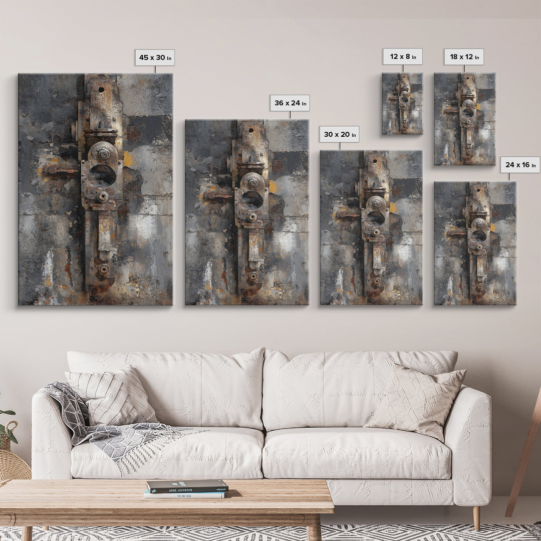Abstract Smoke and Steel Shapes Framed Canvas Print, Industrial Art, Art Prints, Living Room Decor, Fine Art, Foundry, IND-2x3-56