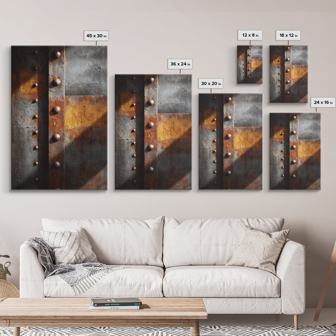 Riveted Metal Panel Texture Study Framed Canvas Print, Industrial Art, Wall Decor, Living Room Decor, Fine Art, Foundry, IND-2x3-6