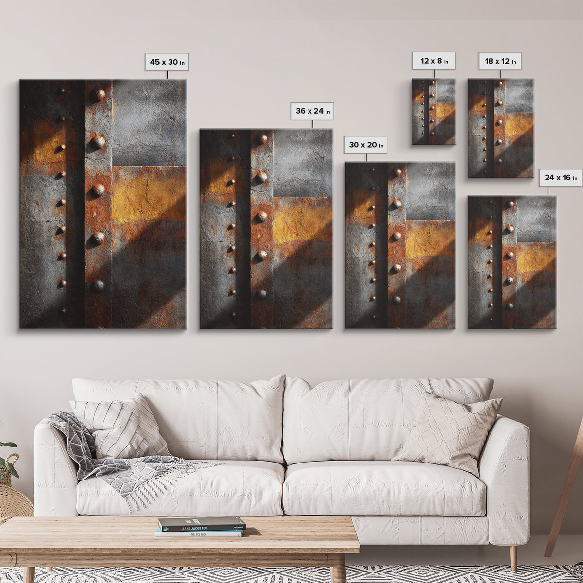 Riveted Metal Panel Texture Study Framed Canvas Print, Industrial Art, Wall Decor, Living Room Decor, Fine Art, Foundry, IND-2x3-6