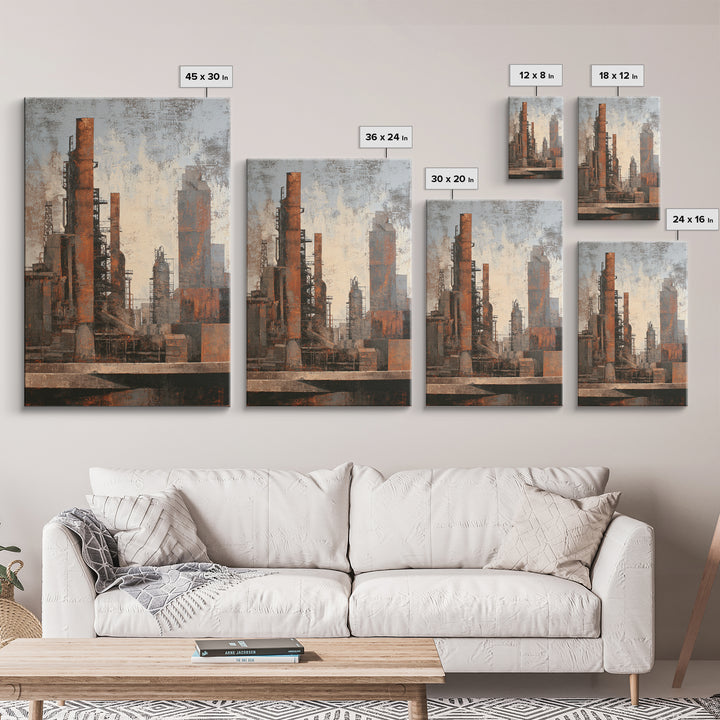 Industrial City Skyline Framed Canvas Print, Industrial Art, Contemporary Art, Living Room Decor, Fine Art, Foundry, IND-2x3-68