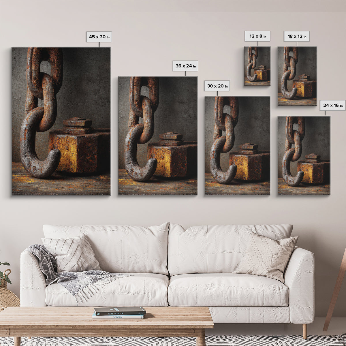 Chain and Hook Still Life Canvas Print, Industrial Art, Abstract Wall Art, Living Room Decor, Oil Painting, Foundry, IND-2x3-72