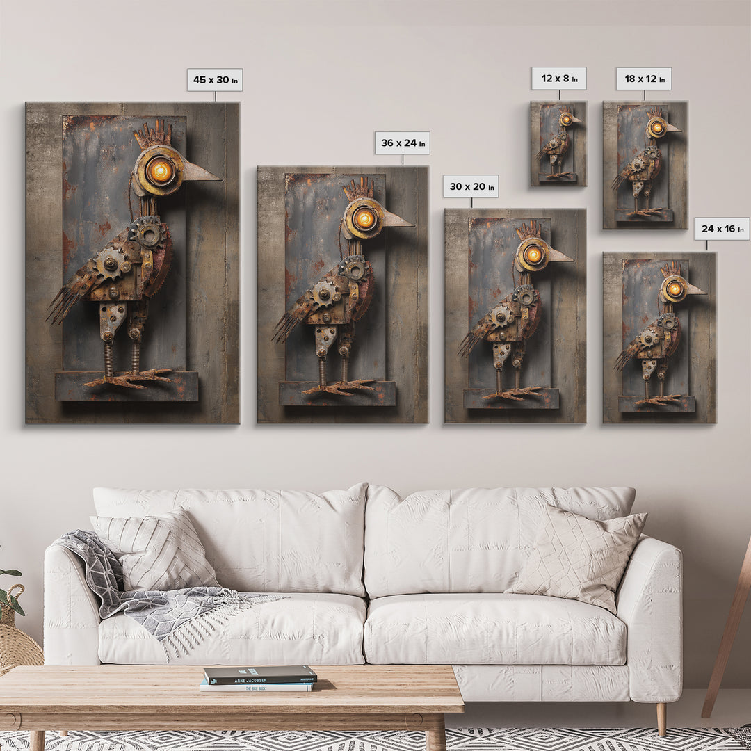 Mechanical Bird Made from Gears Framed Canvas Print, Industrial Art, Texas Art, Living Room Decor, Fine Art, Foundry, IND-2x3-75
