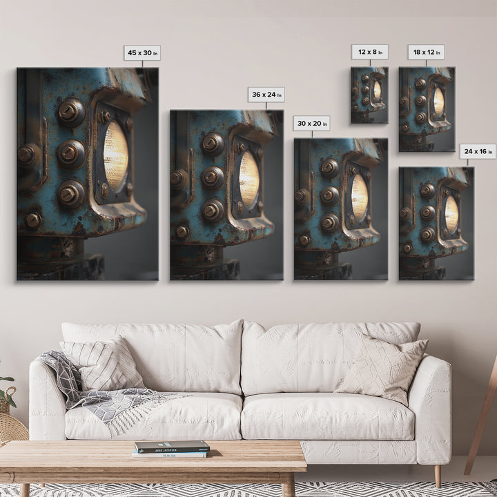 Industrial Lamp with Warm Glow Canvas Print, Industrial Art, Steampunk Decor, Living Room Decor, Foundry, Luxury Decor, IND-2x3-79
