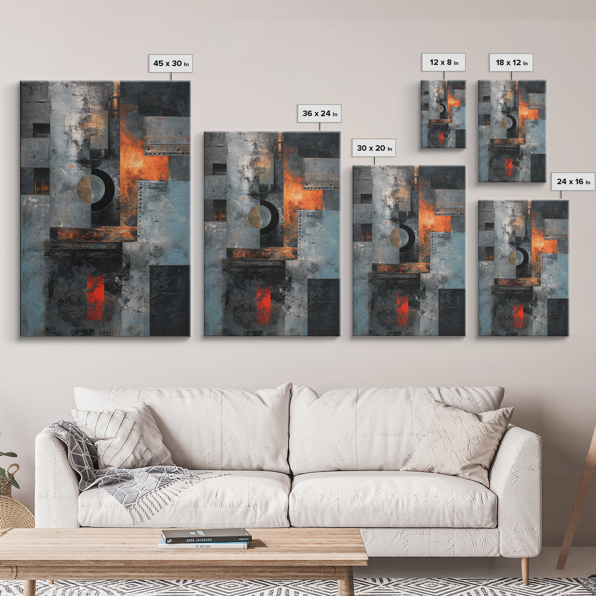 Abstract Smoke and Steel Shapes Framed Canvas Print, Industrial Art, Luxury Decor, Living Room Decor, Abstract Art, Foundry, IND-2x3-8