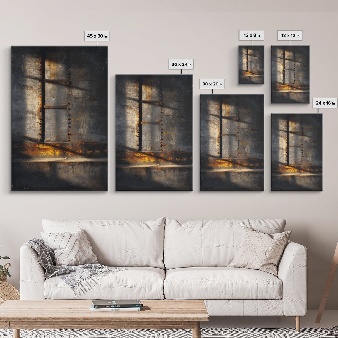 Old Factory Window Canvas Print, Industrial Art, Abstract Wall Art, Living Room Decor, Fine Art, Foundry, Black and White Art, IND-2x3-82