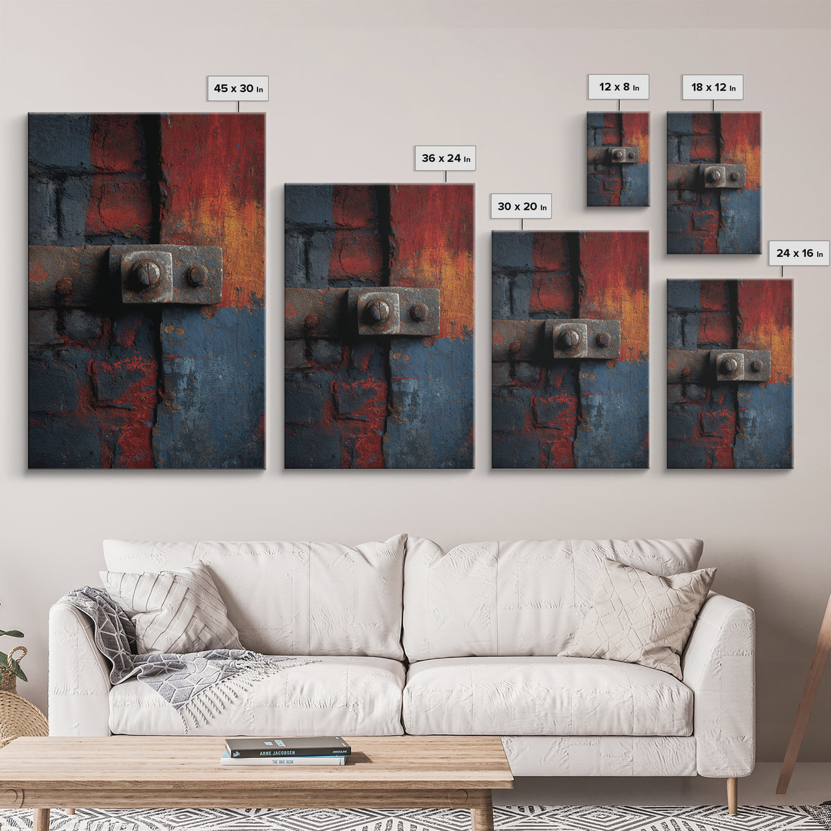 Exposed Brick Texture Abstract Framed Canvas Print, Industrial Art, Wall Art, Living Room Decor, Abstract Art, Foundry, IND-2x3-84