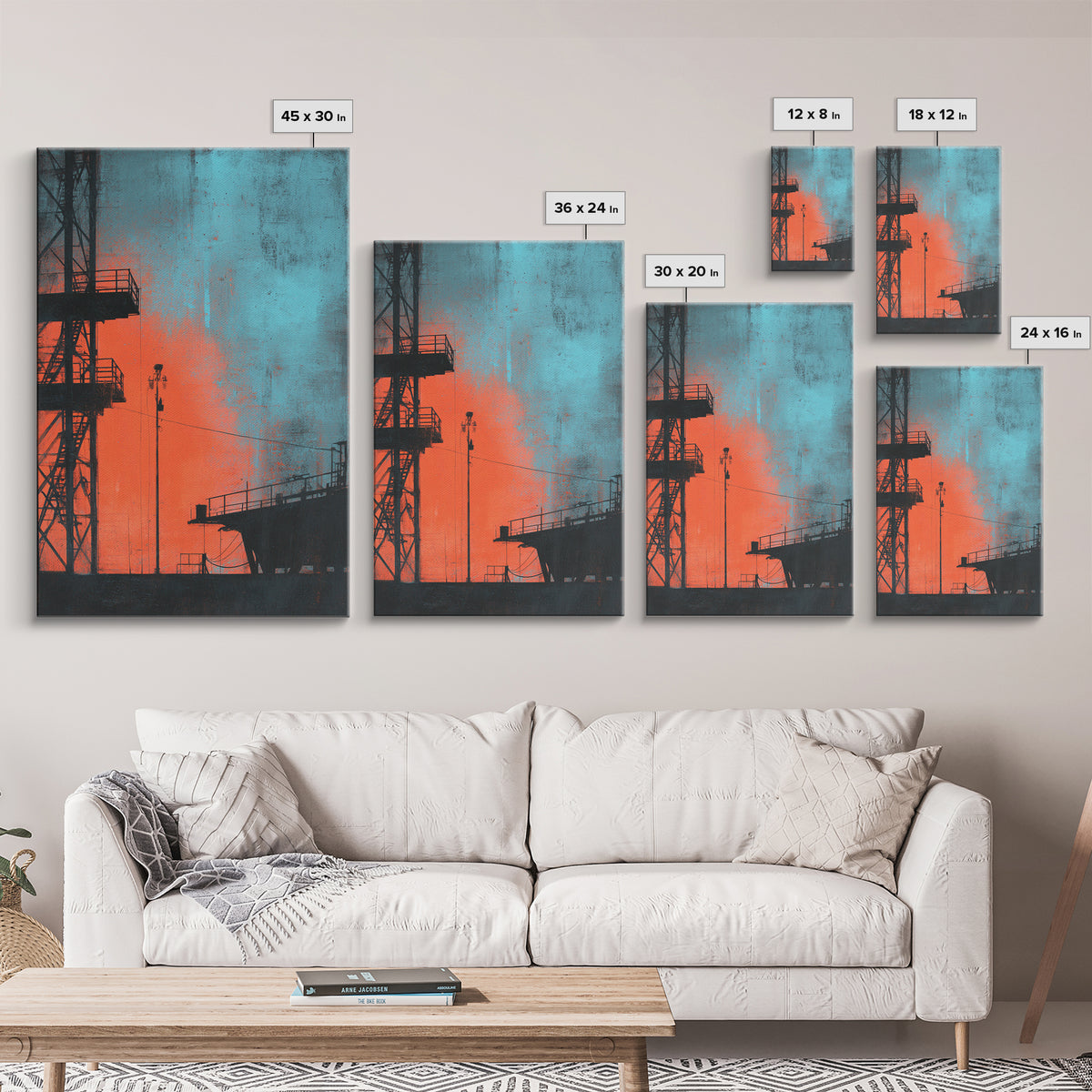 Warehouse Crane Silhouette Framed Canvas Print, Industrial Art, Room Decor, Living Room Decor, Fine Art, Foundry, Printables, IND-2x3-87