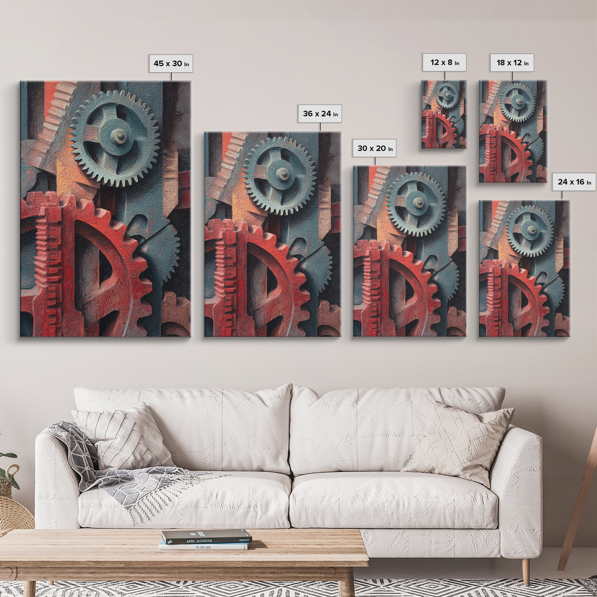 Rusted Gears Arranged as Sculptural Still Life Canvas Print, Industrial Art, Black and White Wall Art, Living Room Decor, IND-2x3-9
