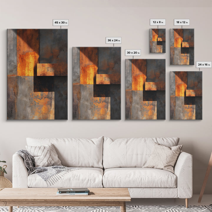 Rust Orange and Charcoal Geometric Abstraction Canvas Print, Industrial Art, Abstract Painting, Living Room Decor, Foundry, IND-2x3-94