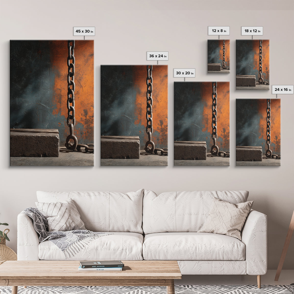 Chain and Hook Still Life Canvas Print, Industrial Art, Black and White Print, Living Room Decor, Fine Art, Foundry, IND-2x3-96