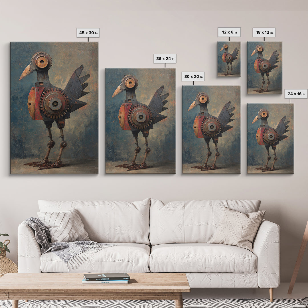 Mechanical Bird Made from Gears Canvas Print, Industrial Art, Boho Decor, Living Room Decor, Fine Art, Foundry, Digital Prints, IND-2x3-99
