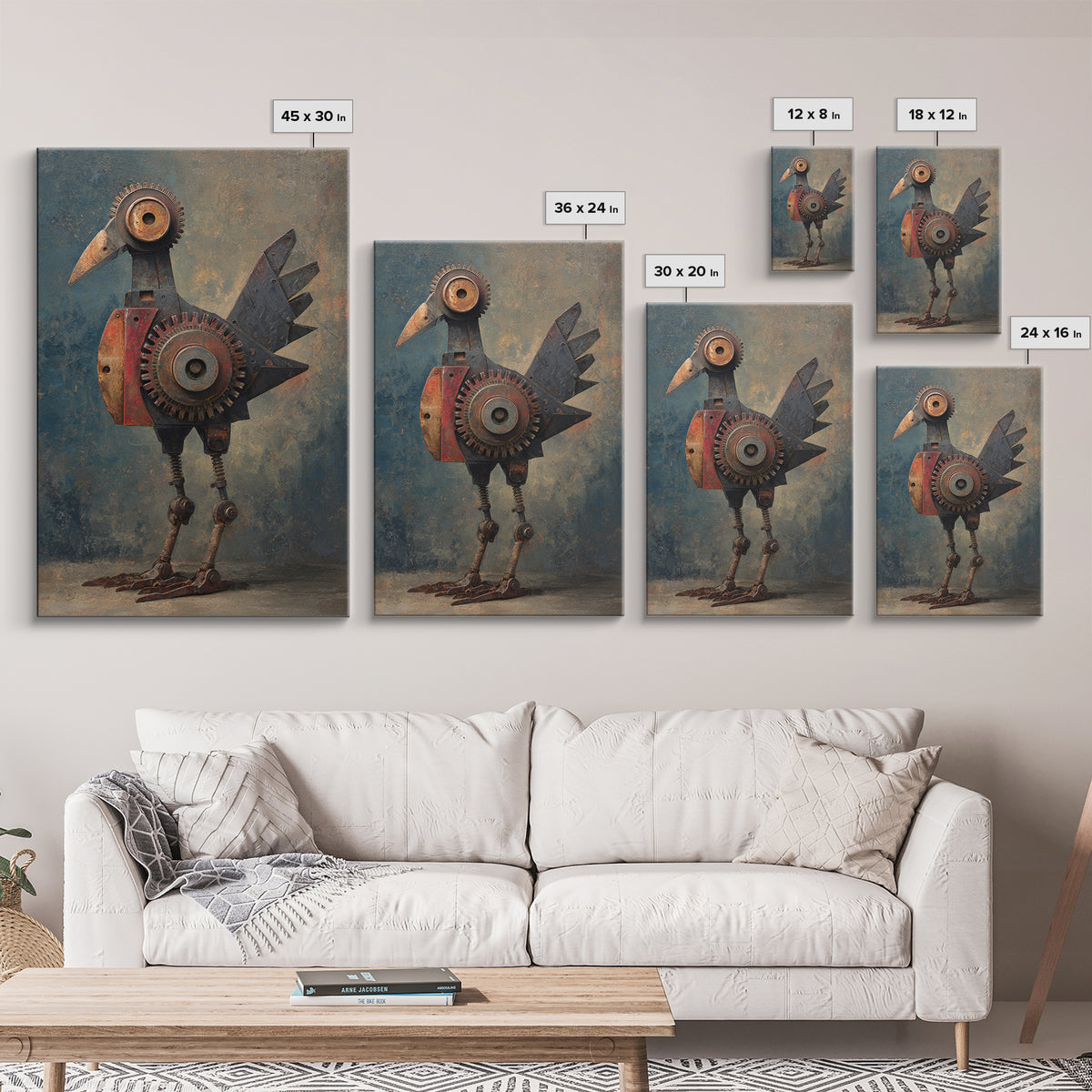 Mechanical Bird Made from Gears Canvas Print, Industrial Art, Boho Decor, Living Room Decor, Fine Art, Foundry, Digital Prints, IND-2x3-99