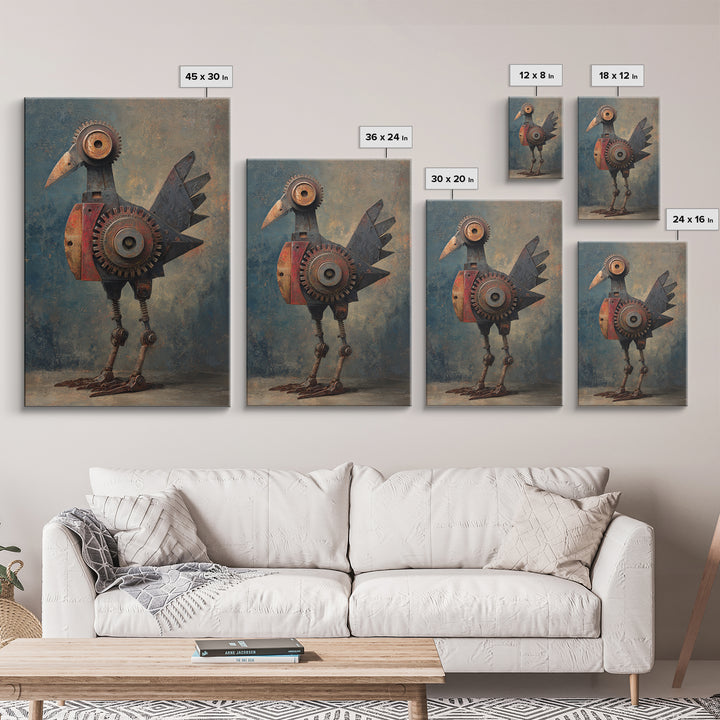 Mechanical Bird Made from Gears Canvas Print, Industrial Art, Boho Decor, Living Room Decor, Fine Art, Foundry, Digital Prints, IND-2x3-99