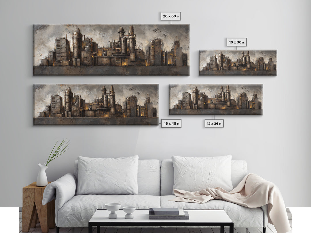 Industrial City Skyline Canvas Print, Industrial Art, Digital Prints, Living Room Decor, Fine Art, Foundry, Metal Art, IND-3x1-100