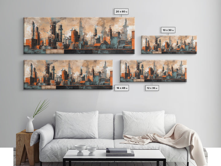 Industrial City Skyline Canvas Print, Industrial Art, Rustic Home Decor, Living Room Decor, Abstract Art, Foundry, IND-3x1-4