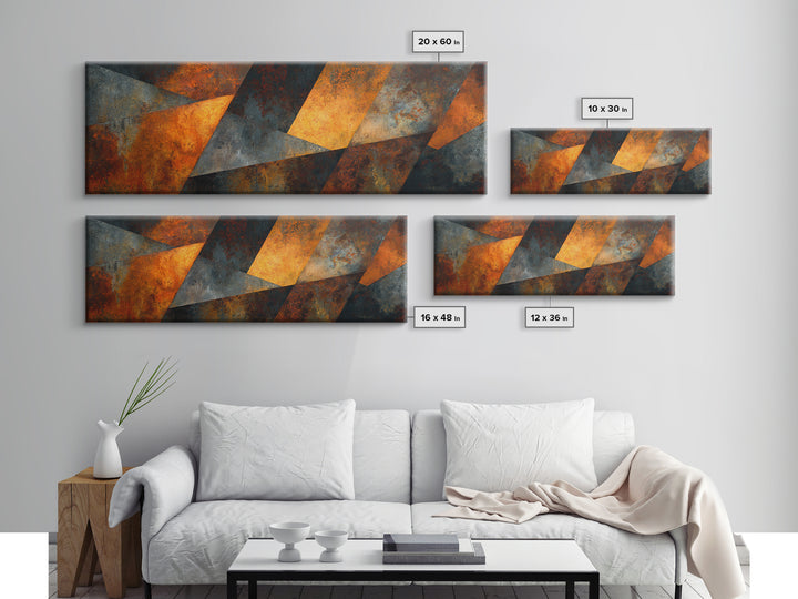 Rust Orange and Charcoal Geometric Abstraction Canvas Print, Industrial Art, Modern Decor, Living Room Decor, Abstract Art, IND-3x1-54