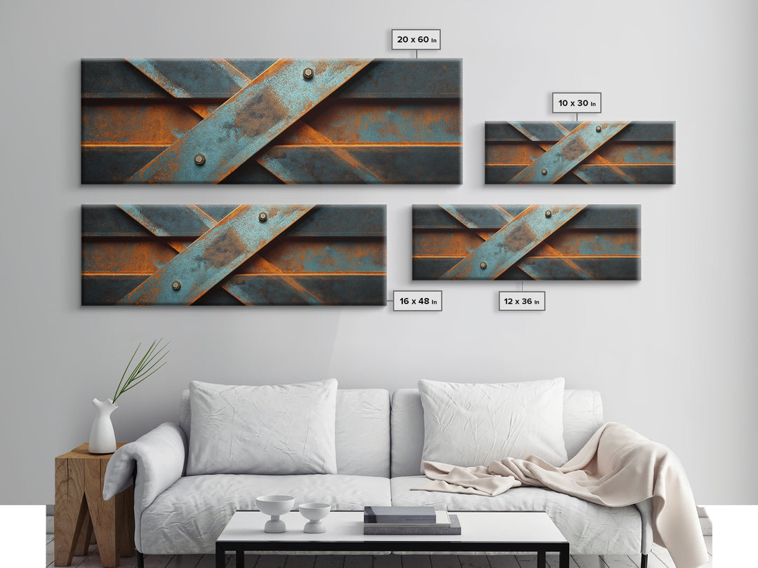 Steel Beams Crossing Like Abstract Lines Canvas Print, Industrial Art, Statement Artwork, Living Room Decor, Foundry, IND-3x1-57