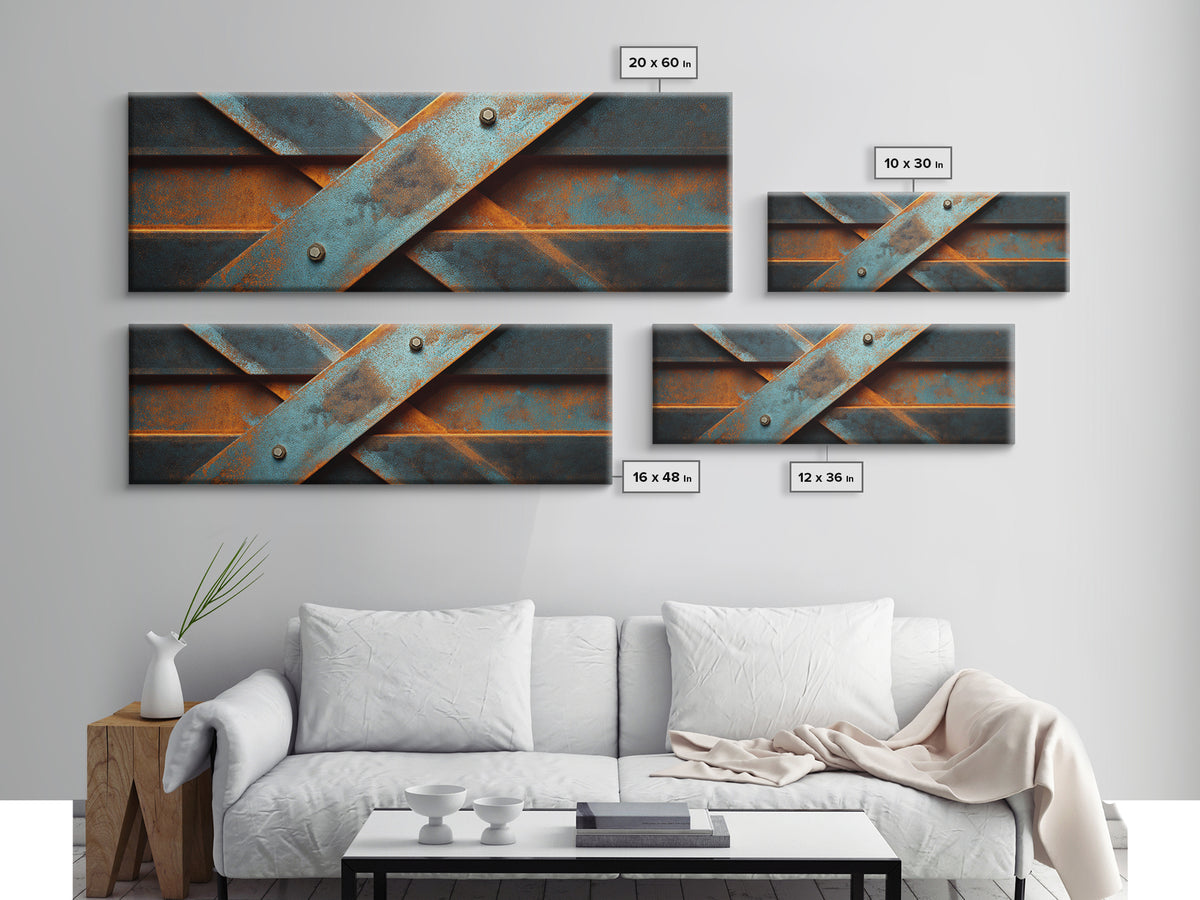 Steel Beams Crossing Like Abstract Lines Canvas Print, Industrial Art, Statement Artwork, Living Room Decor, Foundry, IND-3x1-57